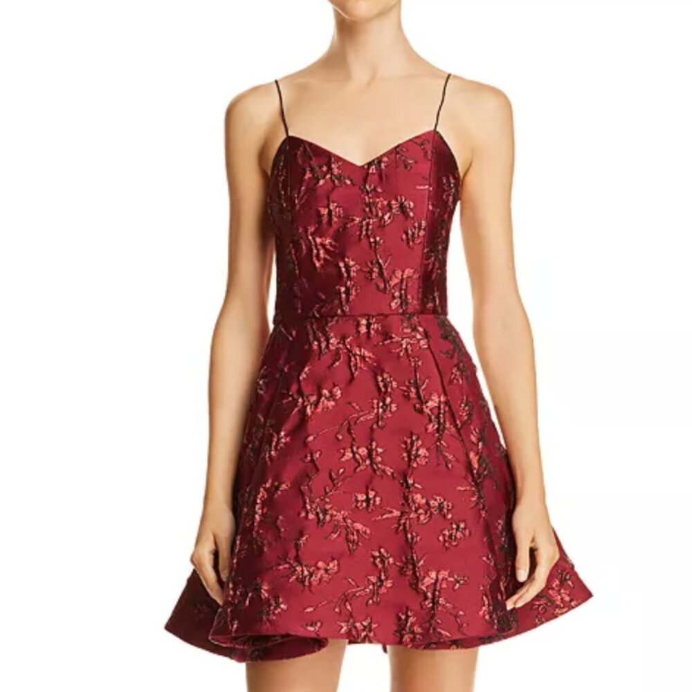 NWT Alice & Olivia Sz 6  Metallic Floral HOLIDAY Party Dress in Bordeaux